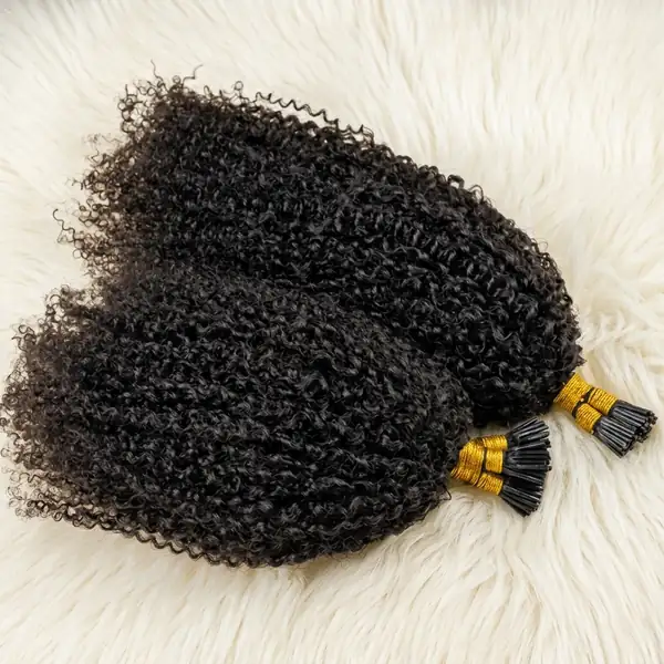 Kinky Curly I Tip Hair Extensions - Afro-Inspired, 100 Strands Pre-Bonded Virgin Hair