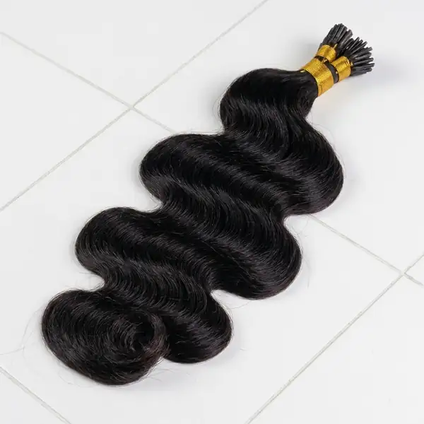 Natural Black Body Wave I Tip Hair Extensions - 100% Virgin Remy, Cold Fusion Install