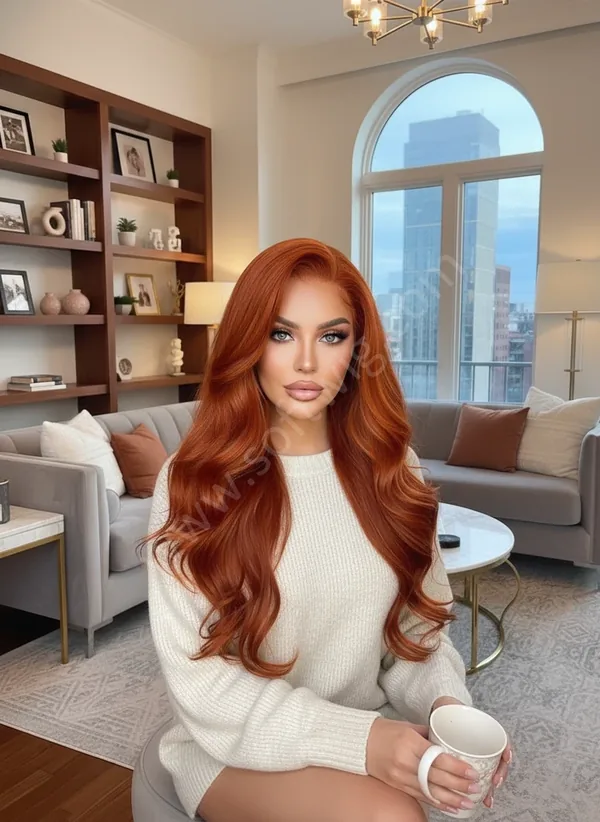 HD Lace Front Human Hair Wig Copper Ginger Wave Long Pre-Plucked Natural Hairline Brazilian Hair