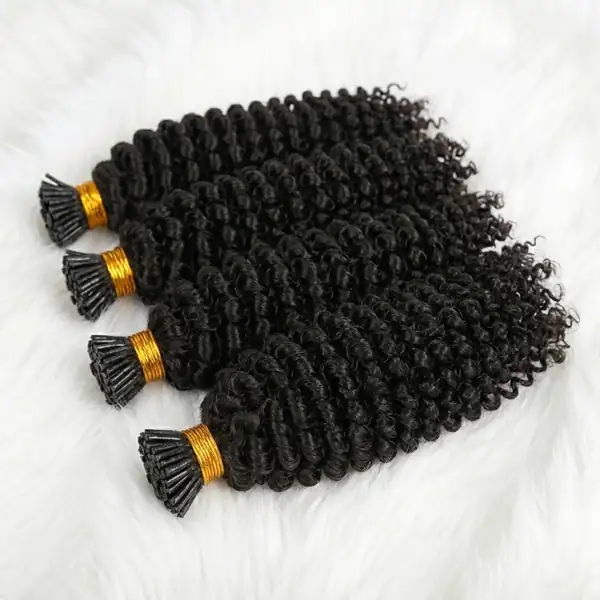 Brazilian Curly I Tip Hair Extensions - Natural Black, Salon-Quality Keratin Pre-Bonded