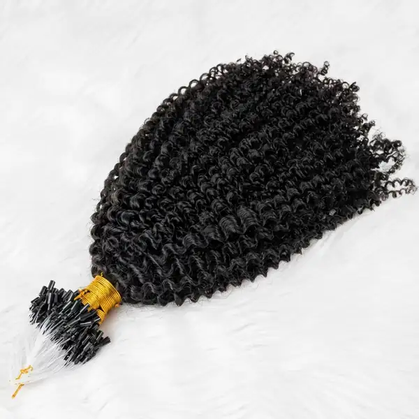 Afro Kinky Curly Micro Loop Ring Hair Extensions - No Glue, No Heat, Silicone Micro Bead