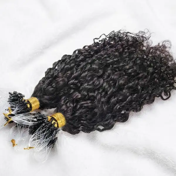 Curly Micro Loop Ring Hair Extensions - Reusable Silicone Beads, 100% Virgin Remy