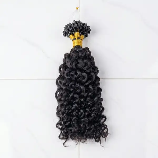 Natural Black Curly Micro Ring Extensions - Gentle Install, Double-Drawn Human Hair