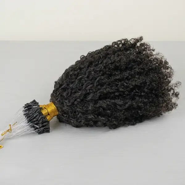 Kinky Curly Micro Loop Ring Extensions - No Heat Install, 100 Strands Virgin Hair