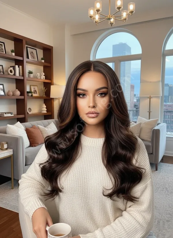 HD Lace Front Human Hair Wig Warm Brown Loose Wave Highlights Pre-Plucked Natural Hairline Brazilian Hair