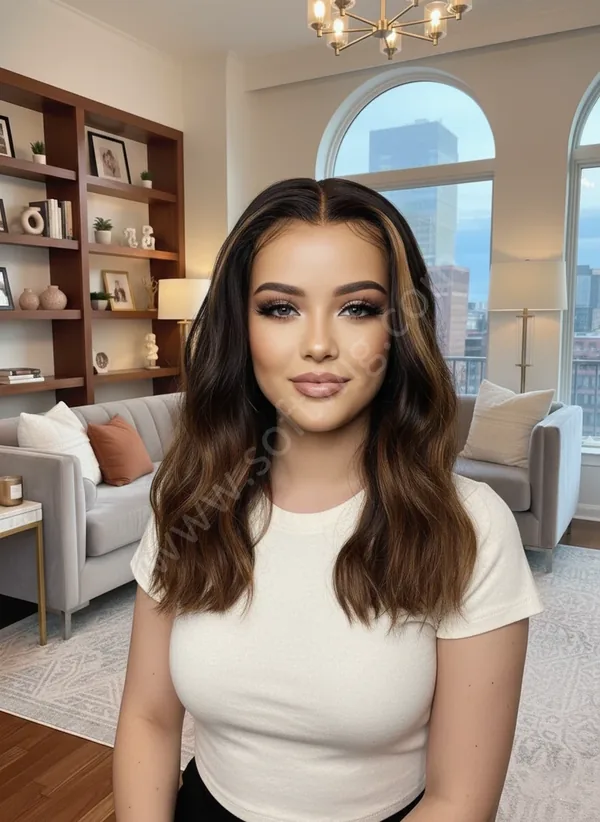 HD Lace Front Human Hair Wig Warm Brown Wave Money Piece Pre-Plucked Natural Hairline Brazilian Hair