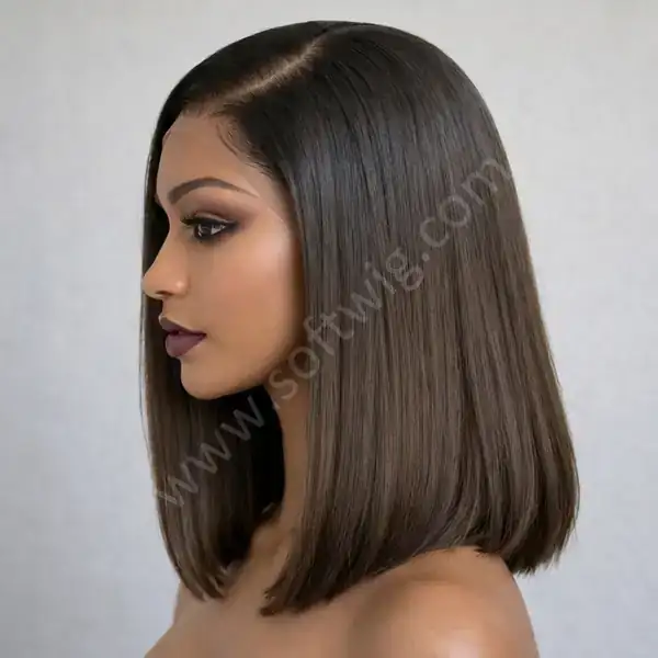 Tangle-Free Soft Ombre Brown Sleek Straight HD Lace Front Wig Short Bob for Wedding Parties