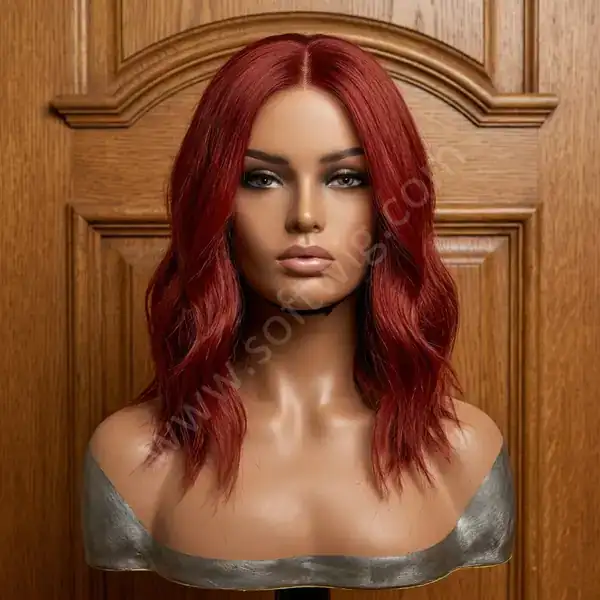 16" Bouncy Body Wave HD Lace Front Human Hair Wig Cherry Burgundy Red Glueless for Daily Wear