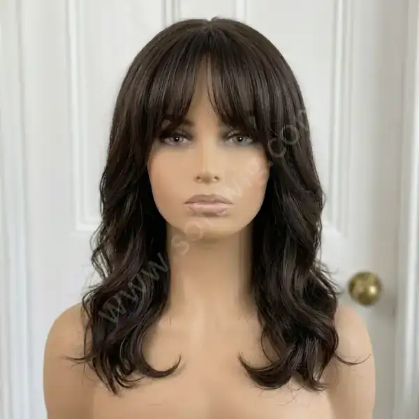 Soft Silky Loose Body Wave Espresso Brown HD Lace Front Human Hair Wig with Bangs for Wedding Parties