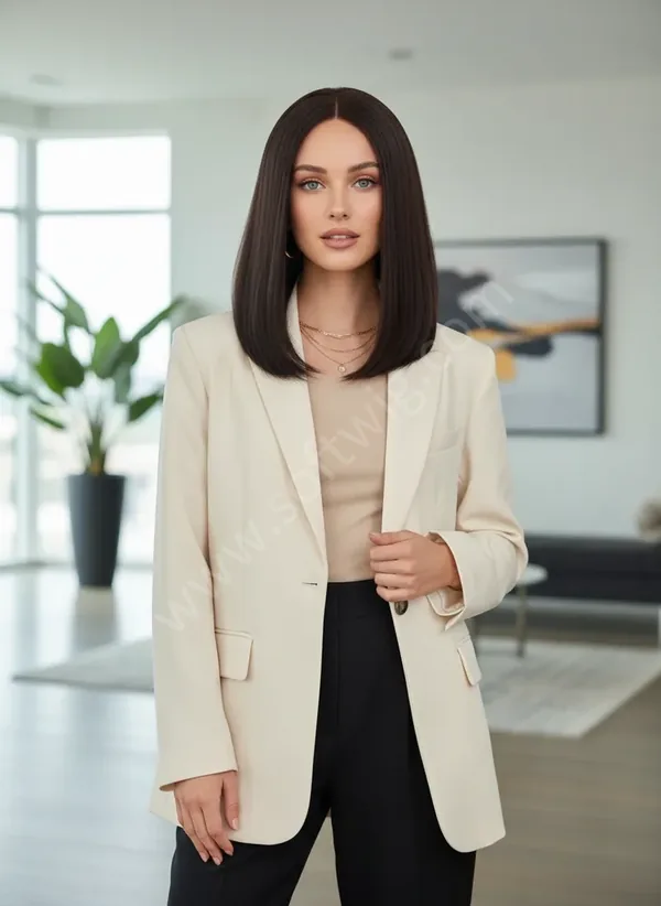 HD Lace Front Human Hair Wig Natural Dark Brown Straight Mid-Length Pre-Plucked Natural Hairline Brazilian Hair