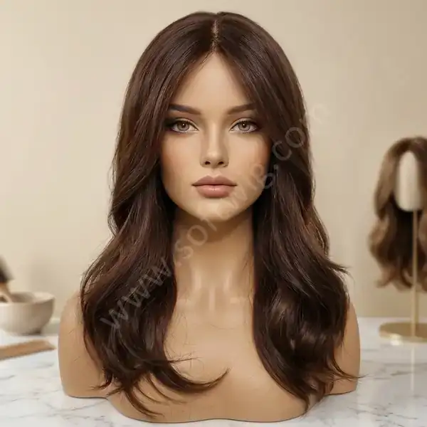 Soft Natural Wave Deep Chocolate Brown HD Lace Front Human Hair Wig 16" Heat-Safe Dyeable