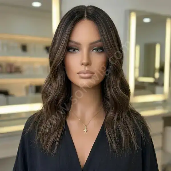 Ombre Highlight Dark Brown Effortless Wave HD Lace Front Human Hair Wig Pre-Plucked for Wedding Parties
