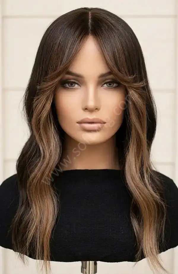 Blonde Brown Highlights Natural Wave HD Lace Front Human Hair Wig Pre-Plucked for Casual Outings