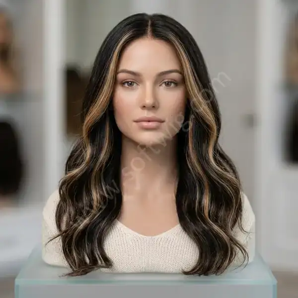 18" Loose Body Wave HD Lace Front Human Hair Wig Honey Blonde Highlights on Brown Premium 100% Virgin Hair for Casual Outings