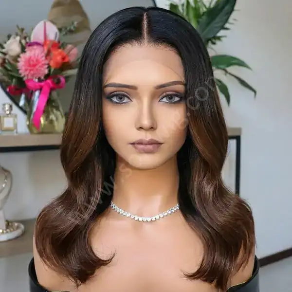 Pre-Plucked Gradient Ombre Dark Brown Loose Body Wave HD Lace Front Wig for Casual Outings
