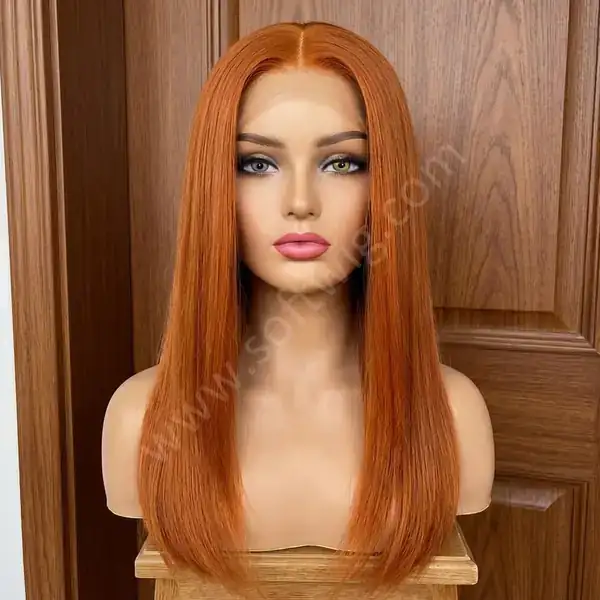 Bone Straight Burnt Orange Ginger HD Lace Front Human Hair Wig 18" 13x4 HD Lace