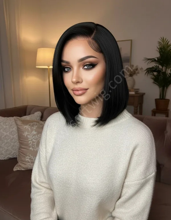 HD Lace Front Human Hair Wig Jet Black Straight Face-Framing Pre-Plucked Natural Hairline Brazilian Hair
