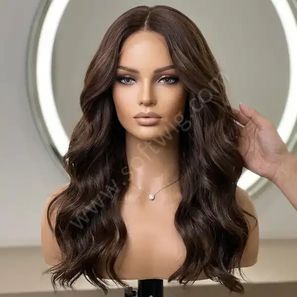 20" Body Wave HD Lace Front Human Hair Wig Dark Brown for Glam Nights