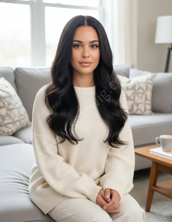 HD Lace Front Human Hair Wig Jet Black Wave Long Pre-Plucked Natural Hairline Brazilian Hair