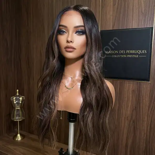 Unprocessed Virgin Long Wave Ombre Brown with Highlights HD Lace Front Human Hair Wig for Special Occasions
