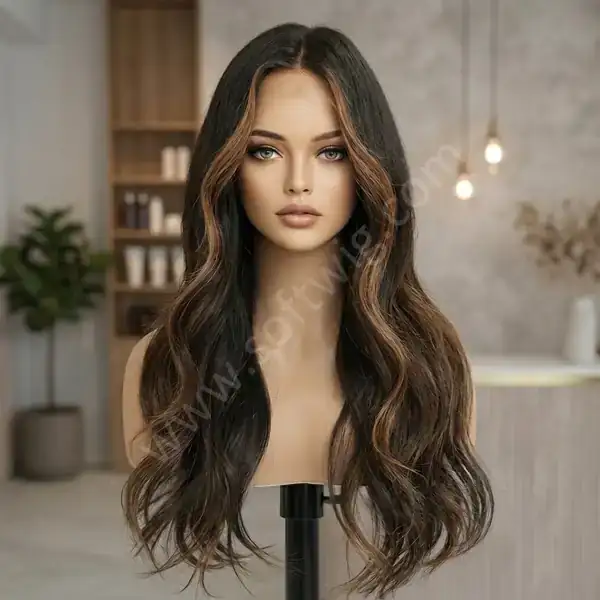 Multi-Tone Highlight Ombre Brown Beach Wave HD Lace Front Human Hair Wig for Wedding Parties