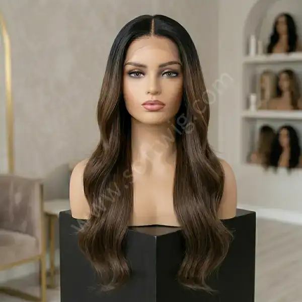 Effortless Wave Ombre Dark Brown HD Lace Front Human Hair Wig 24" Heat-Safe Dyeable