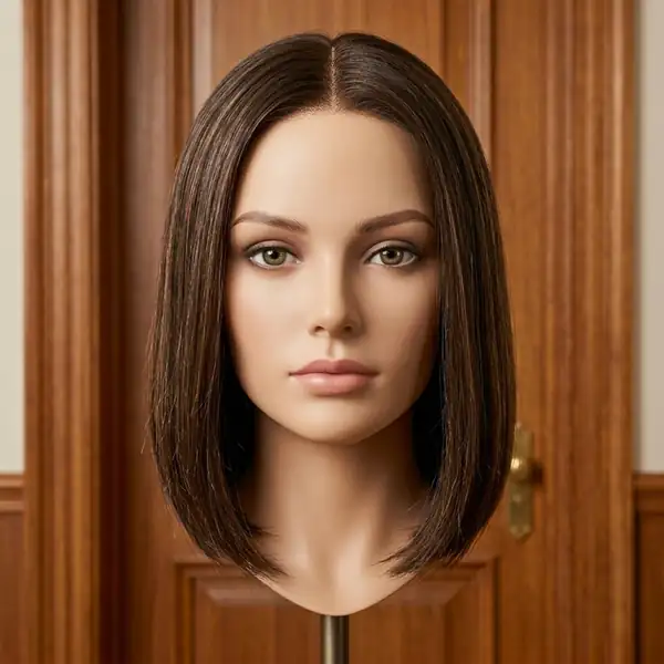 Short Straight Bob HD Lace Front Wig 14" Chocolate Brown Balayage Hand-Dyed Human Hair