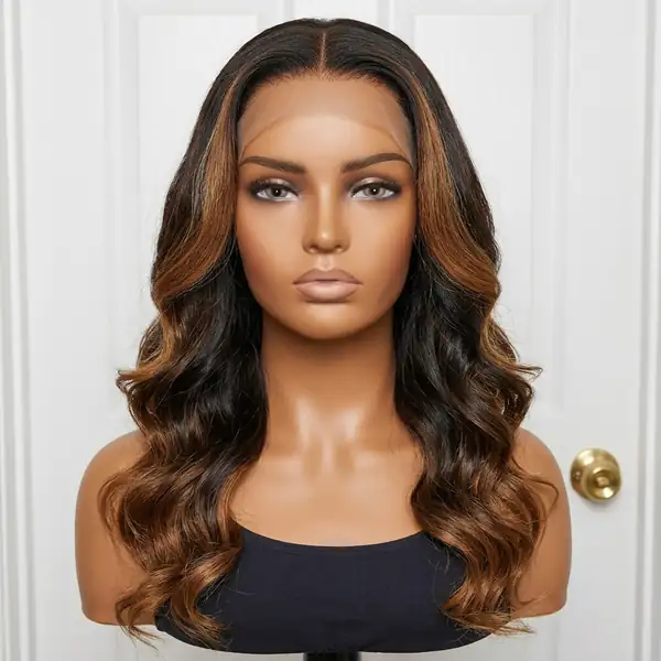 16" Chocolate Brown Ombre Body Wave HD Lace Front Human Hair Wig Pre-Plucked