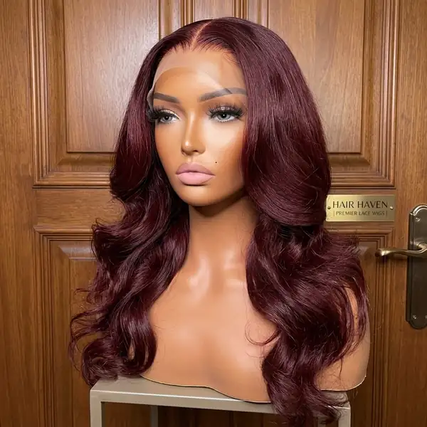 99J Burgundy Wine Red Body Wave HD Lace Front Wig 20" 100% Human Hair