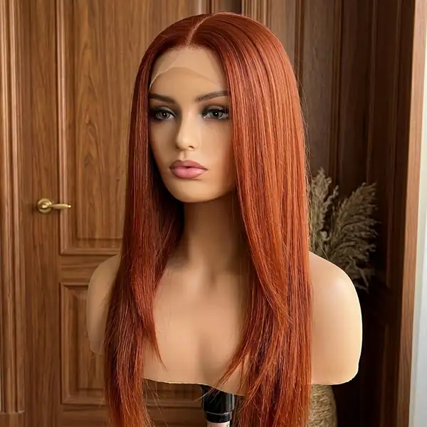 Warm Red-Orange Sunset Straight HD Lace Front Wig 20" 100% Human Hair Frontal
