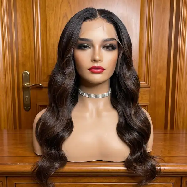 22" Deep Brown Body Wave HD Lace Front Human Hair Wig Pre-Plucked Natural Hairline
