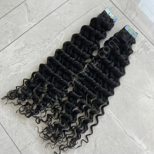 Natural Black Deep Wave Tape-In Hair Extensions Human Hair 40 pcs per pack Brazilian Remy