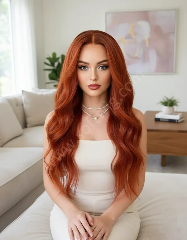 HD Lace Front Human Hair Wig Sunset Burnt Orange Wave Pre-Plucked Natural Hairline Brazilian Hair