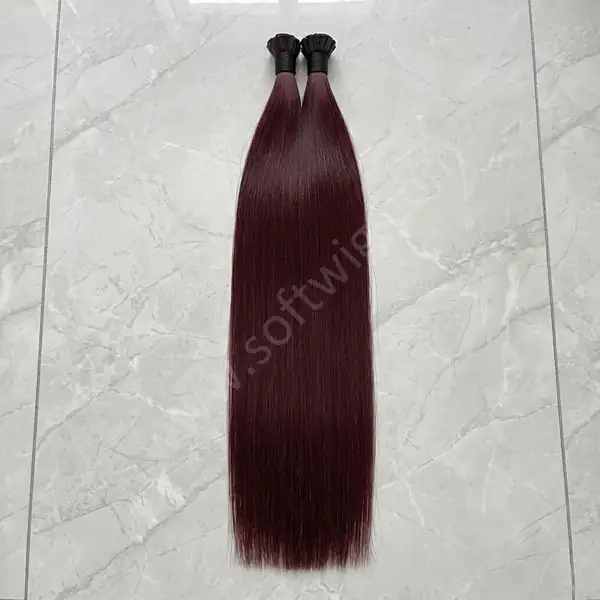 Straight Wine Red #99J Human Hair Flat Tip Extensions Brazilian Remy Salon Quality 100 strands per pack