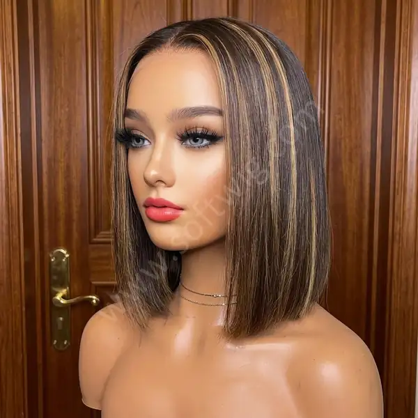 HD Lace Front Human Hair Wig Honey Blonde Straight Bob Pre-Plucked Natural Hairline Hair