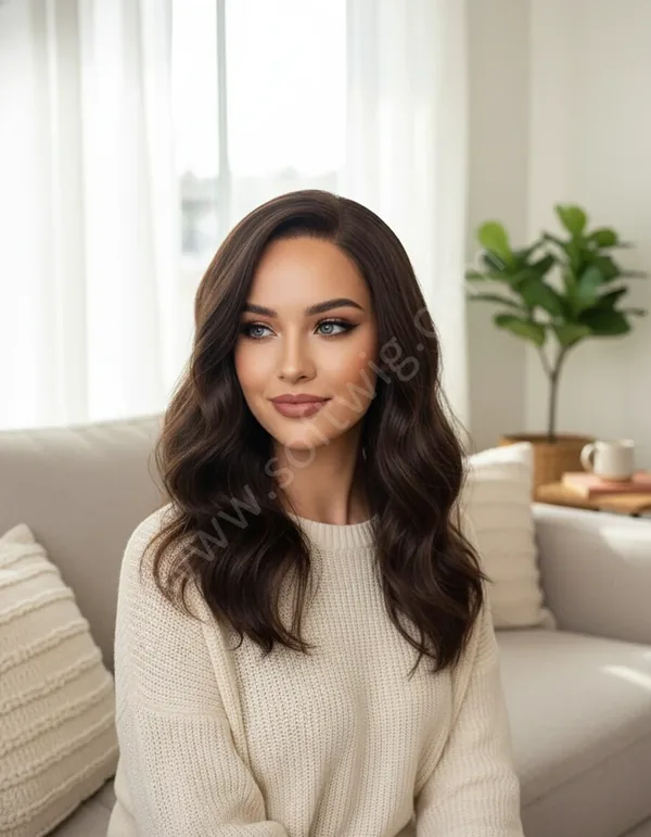 HD Lace Front Human Hair Wig Soft Brown Wave Mid-Length Pre-Plucked Natural Hairline Brazilian Hair