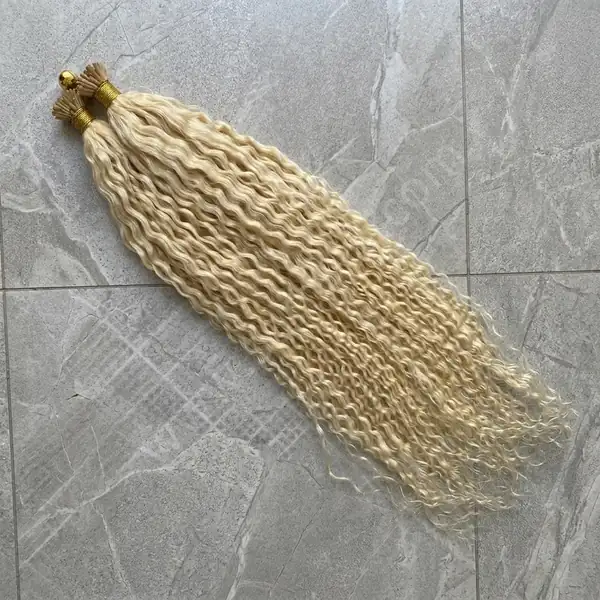 Real Human Hair I-Tip Extensions Pale Blonde Deep Wave 100 strands per pack Brazilian Remy Seamless