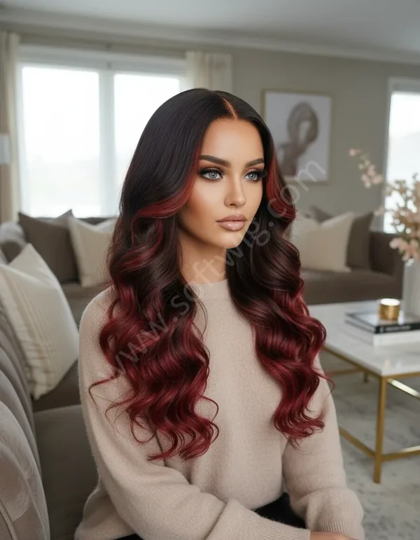 HD Lace Front Human Hair Wig Black-Red Ombre Wave Ombre Pre-Plucked Natural Hairline Brazilian Hair