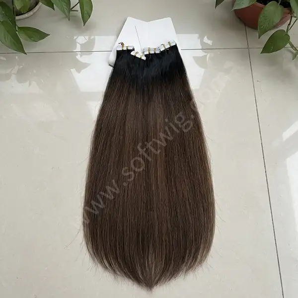 Brazilian Remy Tape-In Hair Extensions Medium Brown Straight 40 pcs per pack Reusable Real Hair