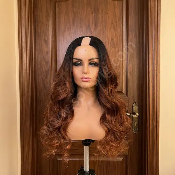 Auburn Red Brown Body Wave U-Part Human Hair Wig Brazilian Remy Glueless Half-Wig Natural Blend
