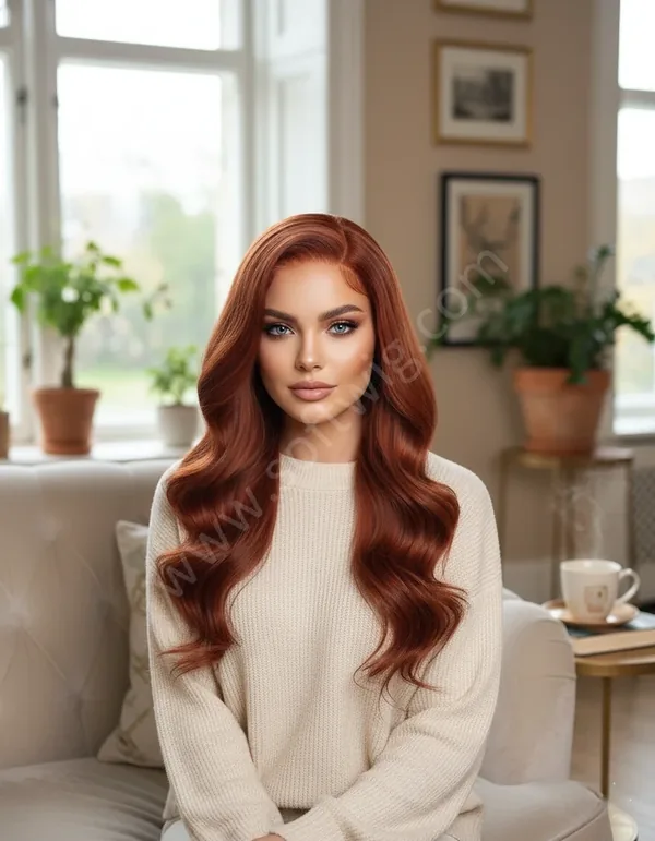 HD Lace Front Human Hair Wig Warm Chestnut Brown Wave Long Pre-Plucked Natural Hairline Brazilian Hair