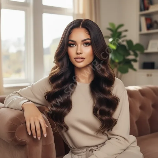 HD Lace Front Human Hair Wig Natural Brown Wave Pre-Plucked Natural Hairline Brazilian Hair