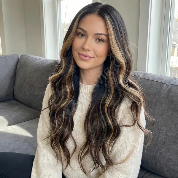 HD Lace Front Human Hair Wig Honey-Bronze Wave Highlights Pre-Plucked Natural Hairline Brazilian Hair
