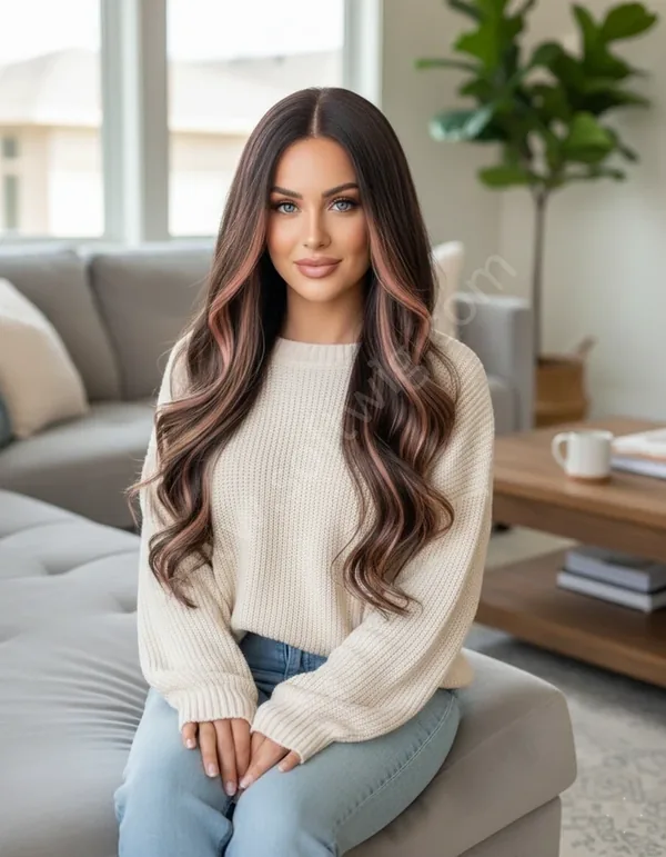 HD Lace Front Human Hair Wig Peach Rose Wave Highlights Pre-Plucked Natural Hairline Brazilian Hair