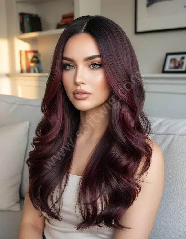 HD Lace Front Human Hair Wig Deep Burgundy Wave Ombre Pre-Plucked Natural Hairline Brazilian Hair