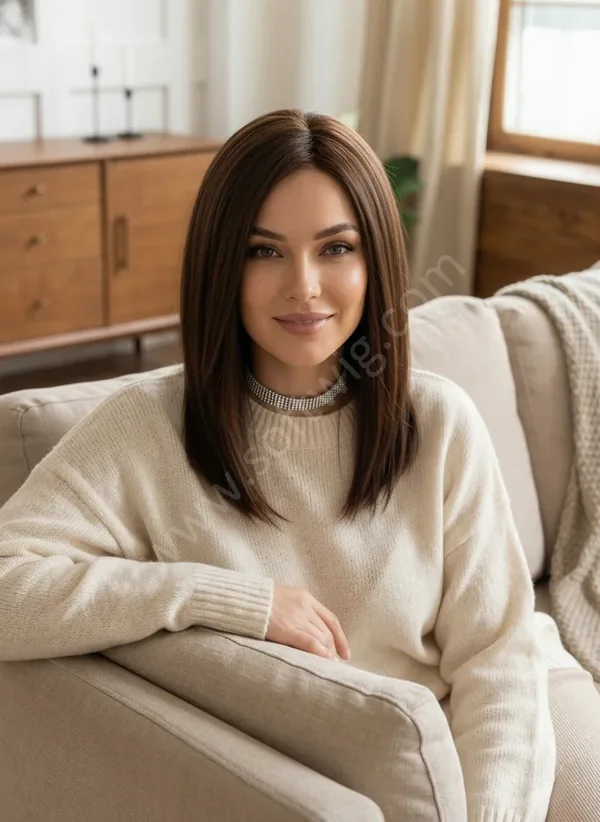 HD Lace Front Human Hair Wig Chestnut Brown Straight Side Part Pre-Plucked Natural Hairline Brazilian Hair