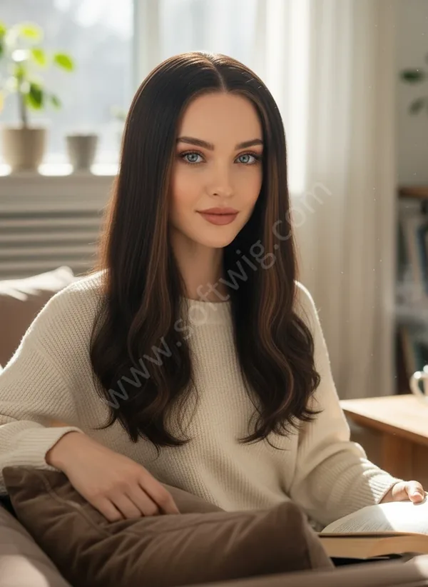 HD Lace Front Human Hair Wig Deep Brunette Wave Long Pre-Plucked Natural Hairline Brazilian Hair