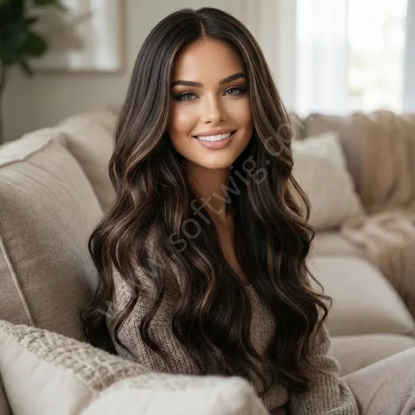 HD Lace Front Human Hair Wig Warm Brown Wave Middle Part Pre-Plucked Natural Hairline Brazilian Hair