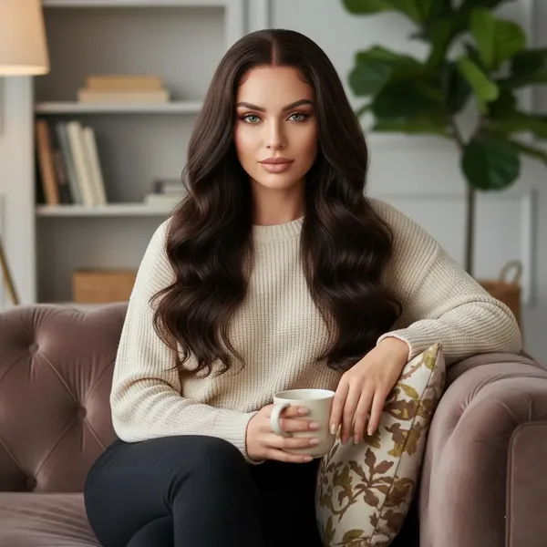 HD Lace Front Human Hair Wig Deep Brown Wave Middle Part Pre-Plucked Natural Hairline Brazilian Hair