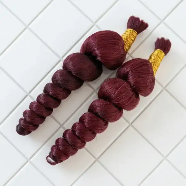 Premium 99J Burgundy Red Loose Wave Human Hair Bulk for Braiding - 100% Virgin Brazilian Remy, No Weft